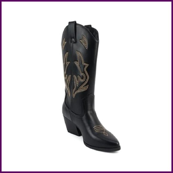 Women's Western Cowboy Stitched Pointe Toe Heel Ankle Mid Shaft Fashion Boots - Picture 5 of 7